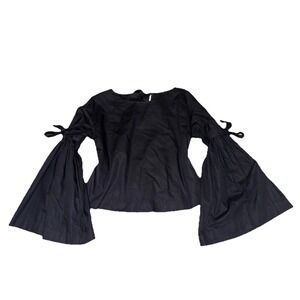 Free People So Obviously Yours Black Long Bell Sleeves Ties Button Back Top S